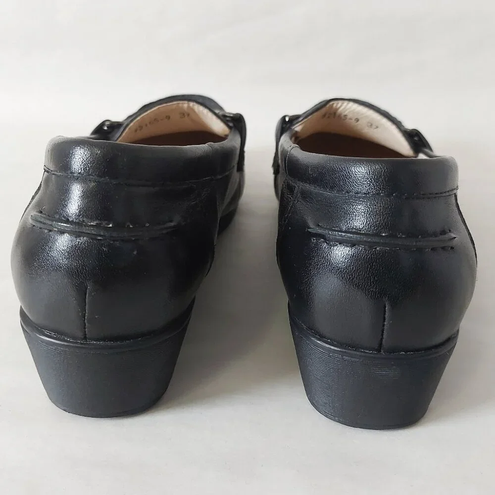 Volks Walkers Women Horse-bit Wedge Loafers 37 EU Black Dressy Comfort Heel